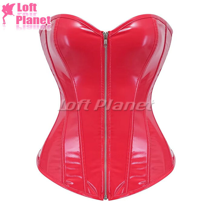 コルセット PU エナメル ジッパー 編み上げ ボーン入 レザーコルセット ビスチェ SM セクシー ランジェリー コスチューム 赤 M1-N23617