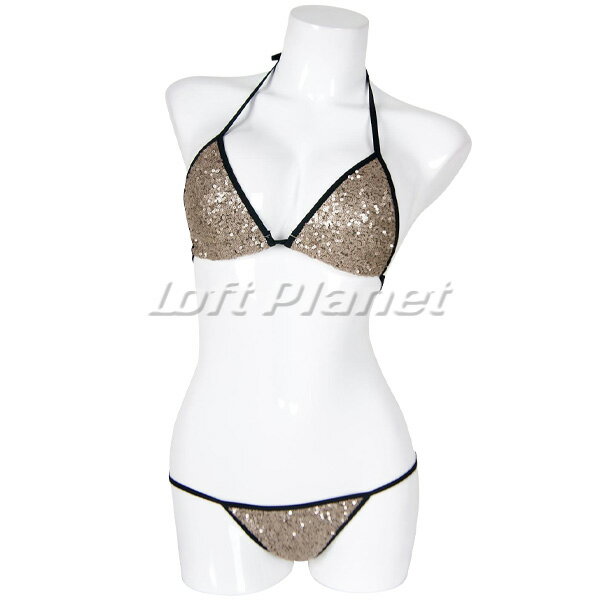 ビキニ セクシー 水着 スパンコール Tバック マイクロビキニ 三角 シンプル セパレート スイムウェア レディース プラチナ WB-W201322F
