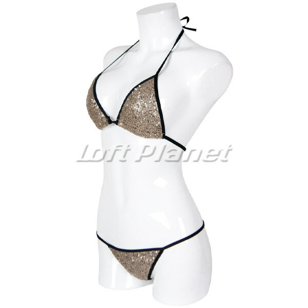 ビキニ セクシー 水着 スパンコール Tバック マイクロビキニ 三角 シンプル セパレート スイムウェア レディース プラチナ WB-W201322F