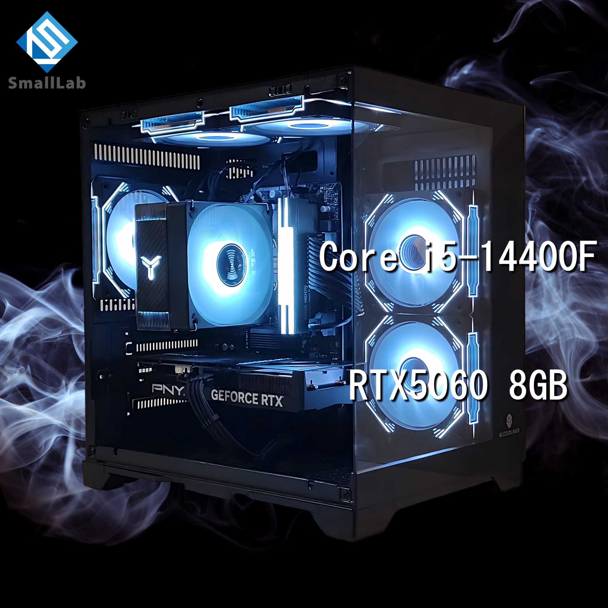 スモールラボ Intel Core i5-14400F ／ RTX5060 8GB ガラスコンパクト ゲーミングPC Windows11 Home SSD M.2 NVME 1TB メモリ DDR4 3200MHz 32GB ブラック 黒