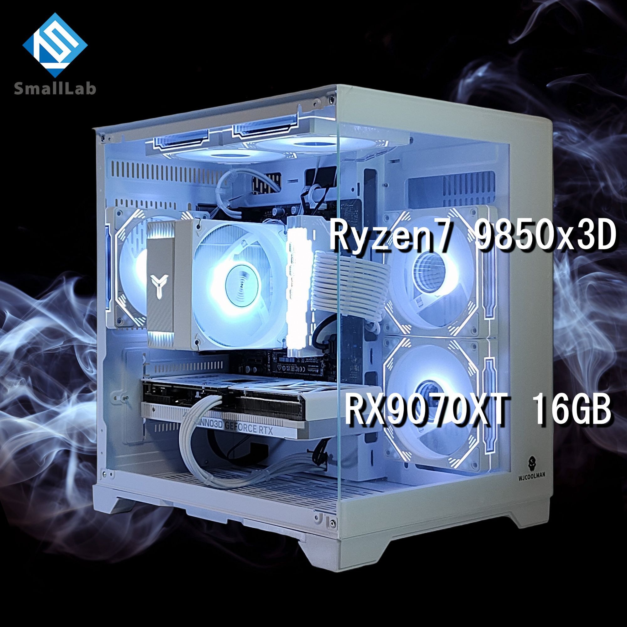 スモールラボ AMD Ryzen7 9850x3D ／ RX9070XT 16GB ガラス2面コンパクト ゲーミングPC Windows11 Home SSD M.2 NVME 1TB メモリ DDR5 4800MHz 32GB ホワイト 白
