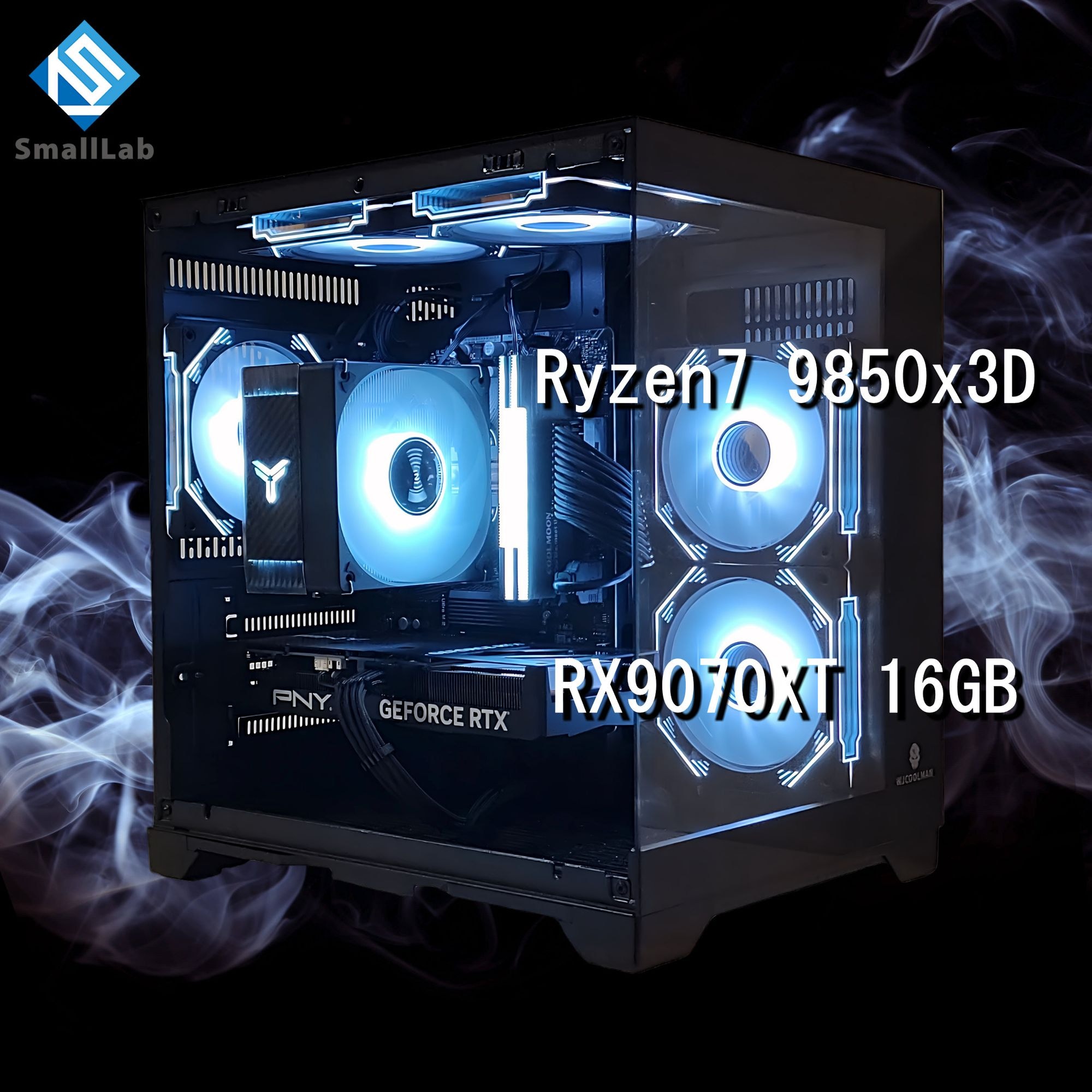 スモールラボ AMD Ryzen7 9850x3D ／ RX9070XT 16GB ガラス2面コンパクト ゲーミングPC Windows11 Home SSD M.2 NVME 1TB メモリ DDR5 4800MHz 32GB ブラック 黒