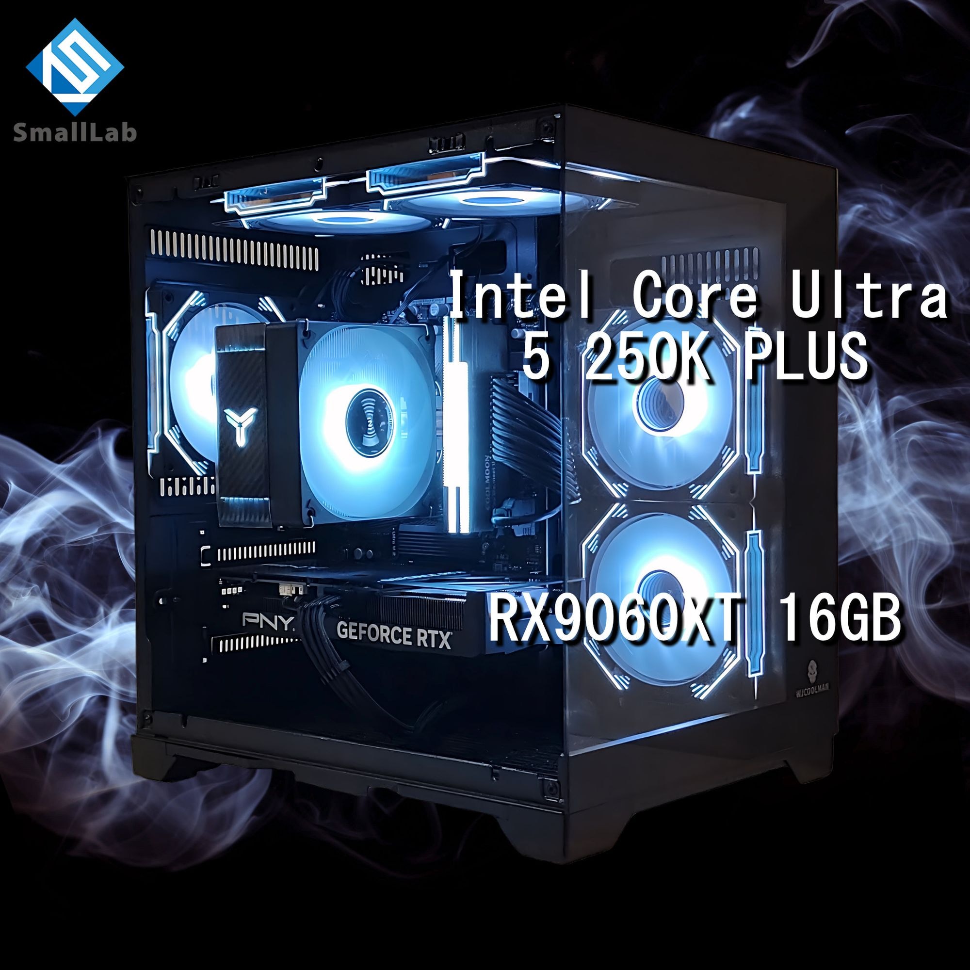スモールラボ Intel Core Ultra 5 250K PLUS ／ RX9060XT 16GB ガラス2面コンパクト ゲーミングPC Windows11 Home SSD M.2 NVME 1TB メモリ DDR5 4800MHz 32GB ブラック 黒