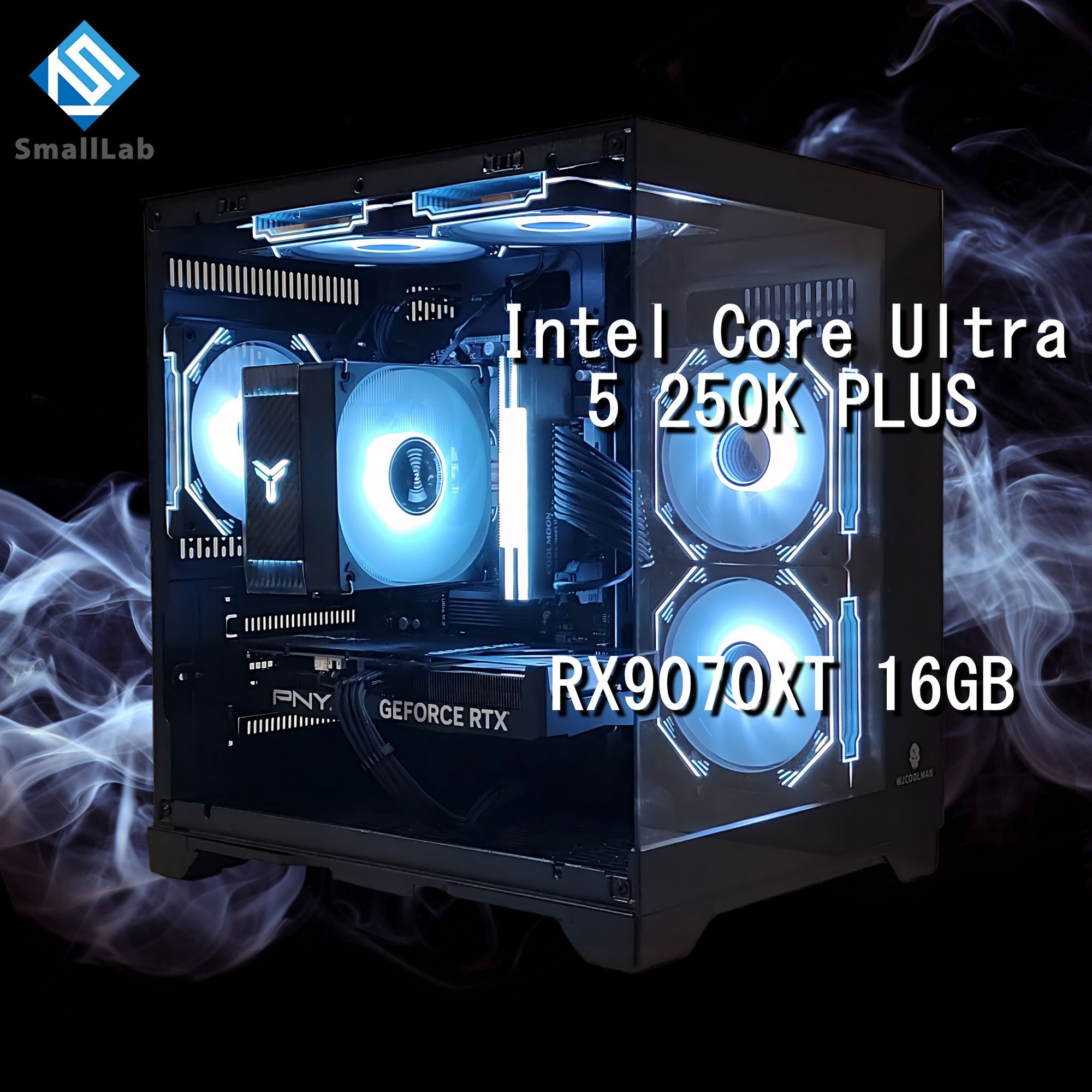 スモールラボ Intel Core Ultra 5 250K PLUS ／ RX9070XT 16GB ガラス2面コンパクト ゲーミングPC Windows11 Home SSD M.2 NVME 1TB メモリ DDR5 4800MHz 32GB ブラック 黒