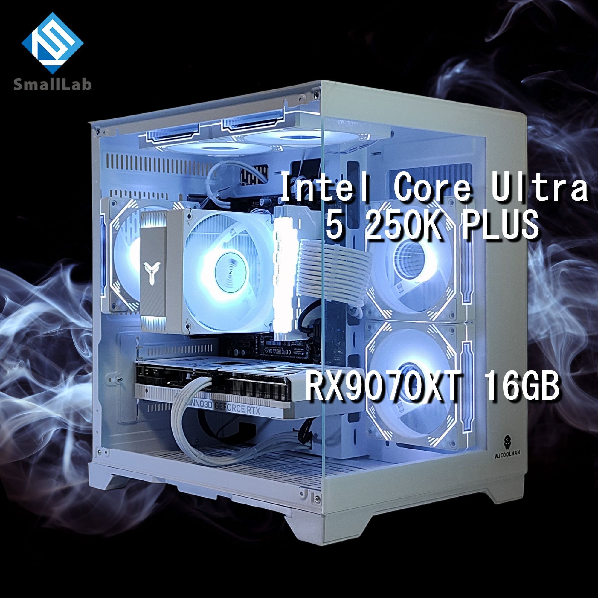 スモールラボ Intel Core Ultra 5 250K PLUS ／ RX9070XT 16GB ガラス2面コンパクト ゲーミングPC Windows11 Home SSD M.2 NVME 1TB メモリ DDR5 4800MHz 32GB ホワイト 白
