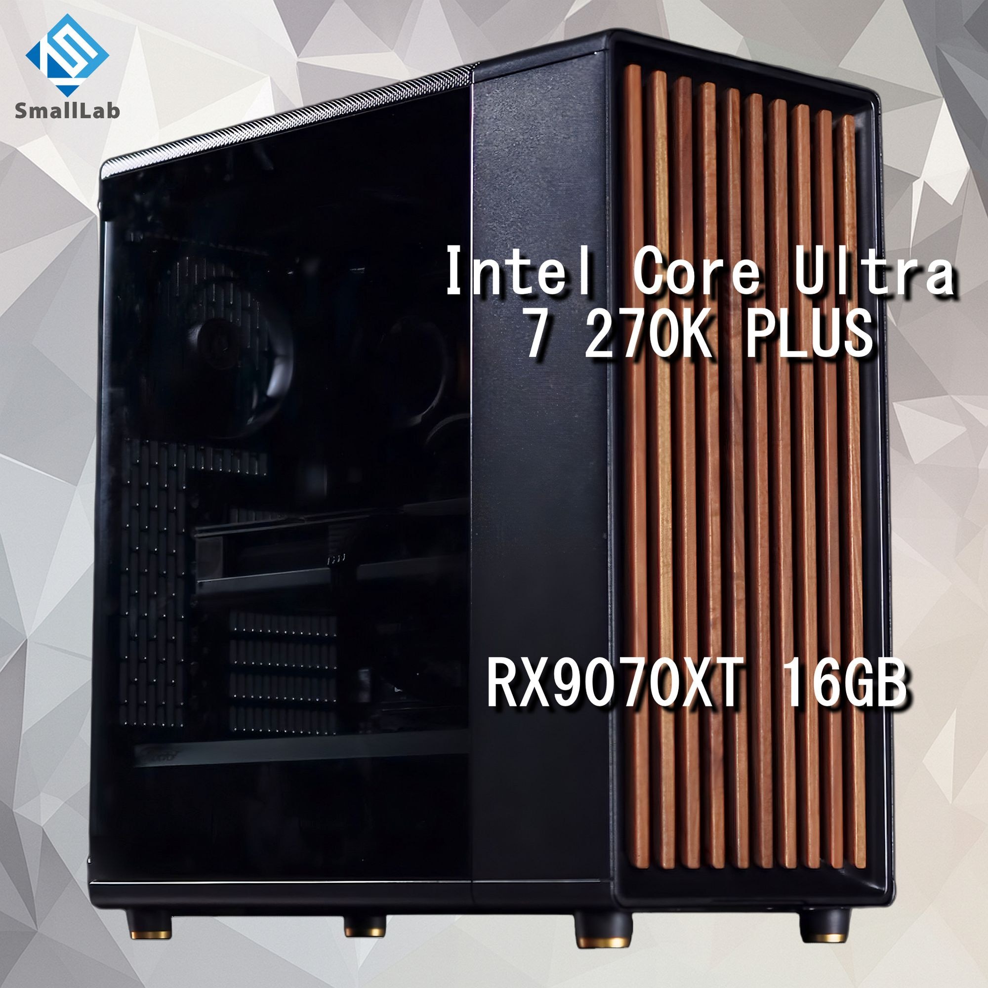 スモールラボ Intel Core Ultra 7 270K PLUS ／ RX9070XT 16GB ウッドデザイン ゲーミングPC Windows11 Home SSD M.2 NVME 1TB メモリ DDR5 4800MHz 32GB 簡易水冷 240mm ブラック 黒