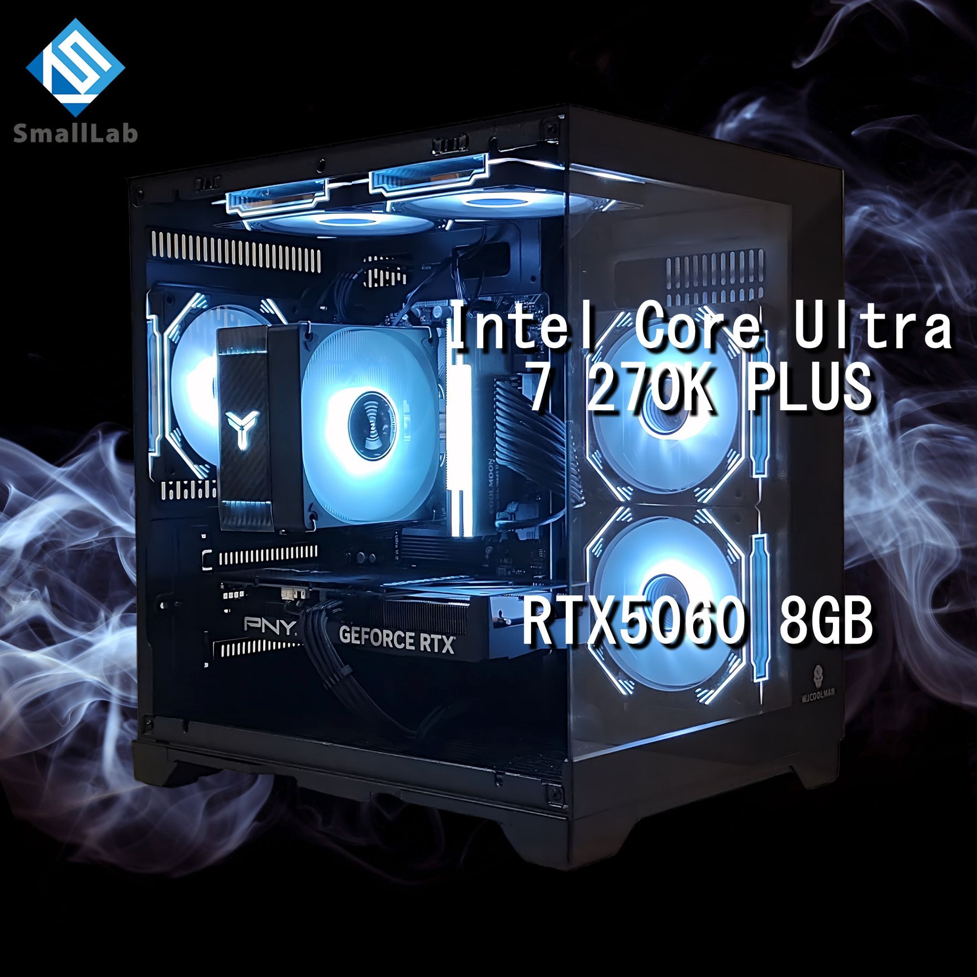 スモールラボ Intel Core Ultra 7 270K PLUS ／ RTX5060 8GB ガラス2面コンパクト ゲーミングPC Windows11 Home SSD M.2 NVME 1TB メモリ DDR5 4800MHz 32GB ブラック 黒