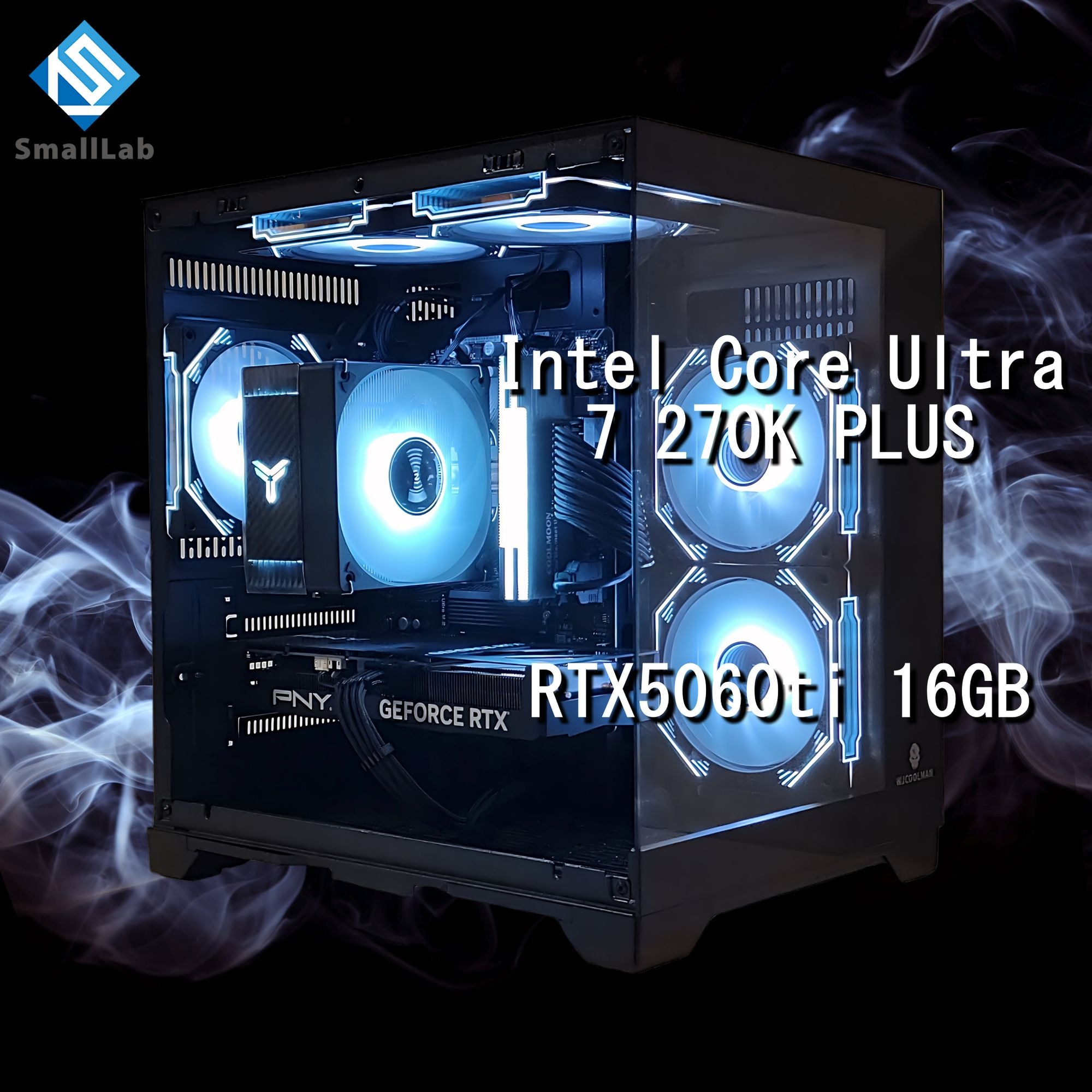 スモールラボ Intel Core Ultra 7 270K PLUS ／ RTX5060ti 16GB ガラス2面コンパクト ゲーミングPC Windows11 Home SSD M.2 NVME 1TB メモリ DDR5 4800MHz 32GB ブラック 黒
