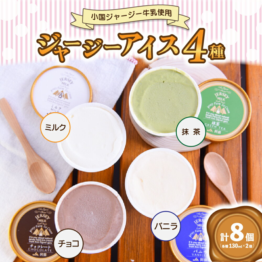 【冷凍便 送料無料】 ジャージーアイス 小国ジャージー牛乳 4種 バニラ 抹茶 チョコ ミルク 各2個 8個 セット 詰め合わせ JA阿蘇 小国郷 お取り寄せ 物産館 特産品 アイスクリーム アイス ジャージー牛 南小国町 きよらカァサ 九州 熊本 阿蘇