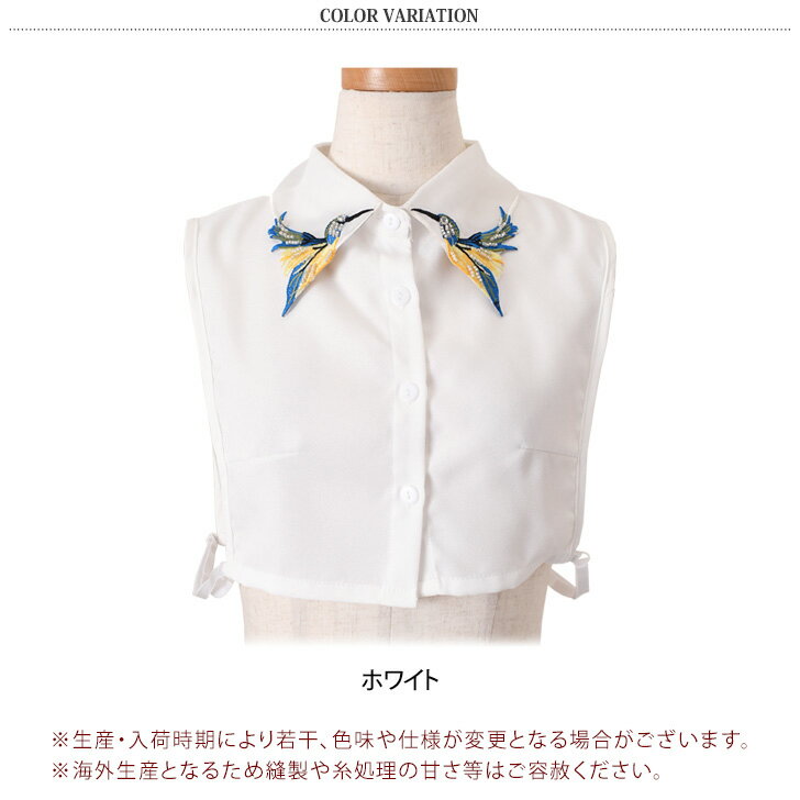 ＼本日店内EVENT／ 送料無料 バード 刺繍 カラー ブラウス つけ襟 レディース つけえり 付け襟 角襟 シャツ シアー ジョーゼット フェイクカラー レイヤード風 重ね着風 前ボタン 鳥 ハチドリ きれいめ 上品 おしゃれ 春 夏 秋 冬 メール便