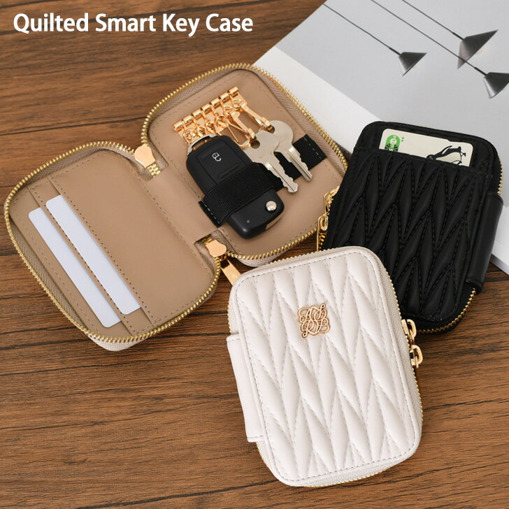 送料無料 キルティング フェイクレザー ラウンドファスナー ダブルスマート キーケース レディース カ..
