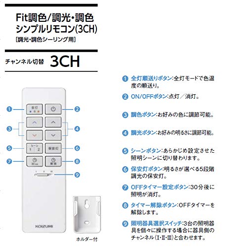 Koizumi セール特価品 シンプルリモコン Fit調色 調光 調色シーリング用 3ch Krh Ta 11a 同梱リモコン 49ke0186