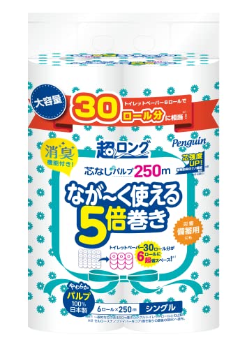 ホワイト/6ロール×1個/3200・パッケージ個数:1・一般的なトイレットペーパー30ロール分が6ロールに。5倍巻きトイレットペーパー。・取り替え頻度と保管スペースが5分の1に。芯もトイレットペーパーで出来ているので最後まで使いきれるエコな...