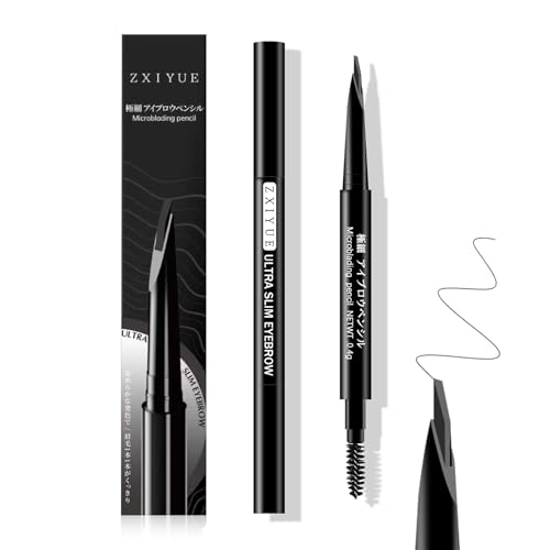 ZXIYUE アイブロウペンシル 極細0.1mm 24時間落ちない 防水防汗 ウォータープルーフ 毛流し再現 自然な仕上がり ブラシ付き 初心者