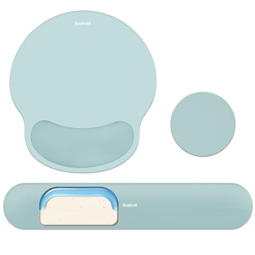 06 カナルブルー/ジェル + メモリーフォーム（アップグレード）/RS-01・Color:06 カナルブルーSize:ジェル + メモリーフォーム（アップグレード）・【なめらかで通気性の良い快適素材】リストレスト マウス・キーボードの表面...