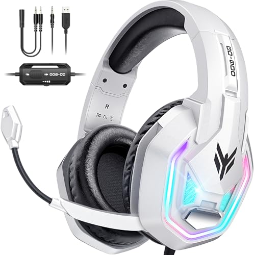 YPBDAN ゲーミングヘッドセット PS5 ヘッドセット ノイズキャンセリング マイク付き 3.5mm有線 ゲーミングヘッドホン 重低音 LE