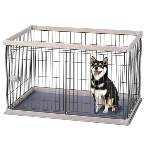 アイリスオーヤマ 犬 サークル ウッディサークル アッシュグレー 中型犬用 幅約120×奥行約80×高さ約71cm PWSR-1280V