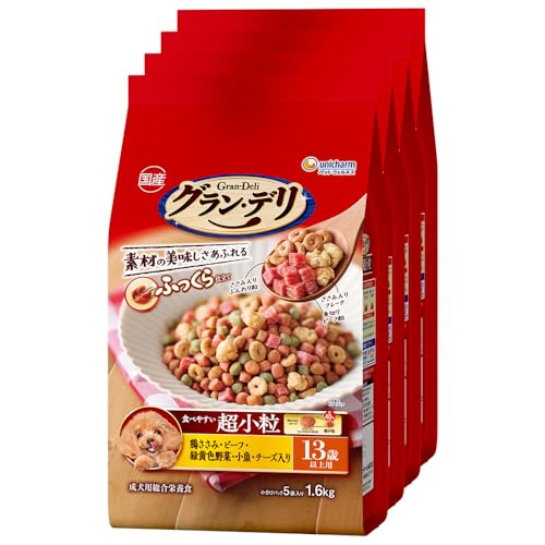 Rakuten - 【ケース販売】グラン・デリ ドッグフード ソフト ふっくら仕立て 食べやすい超小粒 13歳以上用 6.4kg(1.6kg×4個) 国産 ユニチャ