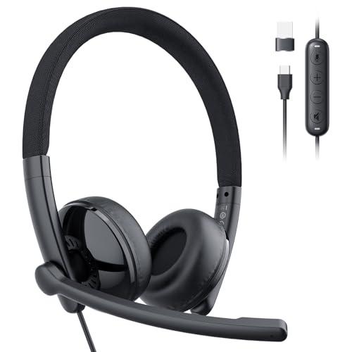 EMEET ヘッドセット マイク付き ノイズキャンセリング 有線 USB-A/USB-C接続 270度回転 軽量 快適 手元コントローラー ミュ