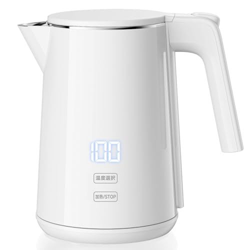 樂天商城 - SSYFEI 電気ケトル 1.0L【1000W急速沸騰・デジタル温度表示】7段階温度調節 4時間保温 触れても熱くない二重構造 304ステンレス