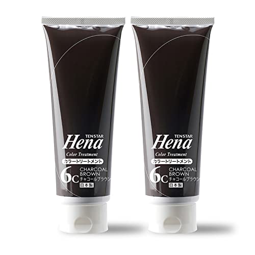 テンスター ヘナ カラートリートメント (チャコールブラウン) 250g × 2本入り カラーリングキャップ+ポイントブラシ付き 白髪染め 日本