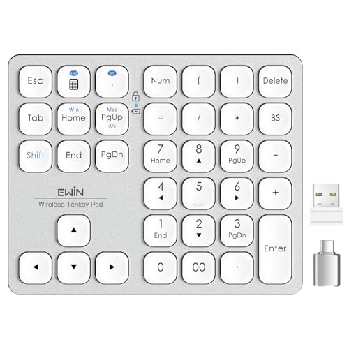 Ewin テンキー Bluetooth/2.4G接続 ワイヤレス 数字キーボード Bluetoothキーボード 2台まで接続 超薄型 numlo