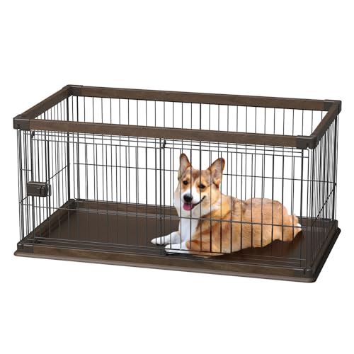 アイリスオーヤマ 犬 サークル ウッディサークル ロータイプ ウォールナット 中型犬用 幅120×奥行66.5×高さ55.5cm PWSR-12