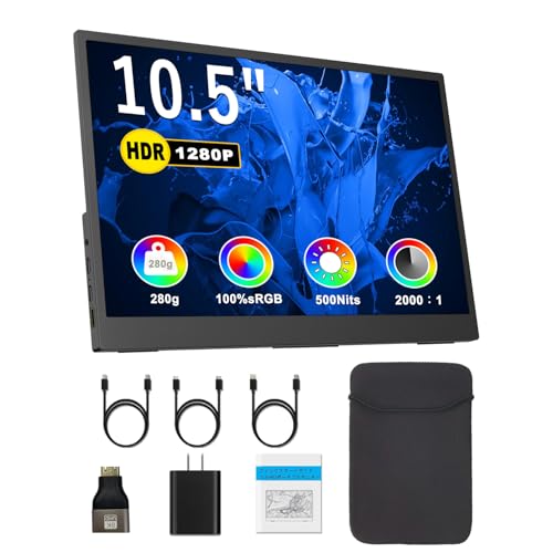 【2026最新】 モバイルモニター 10.5 インチ 1920×1280 3:2アスペクト比 500nits 高輝度 HDR対応 100%sRG