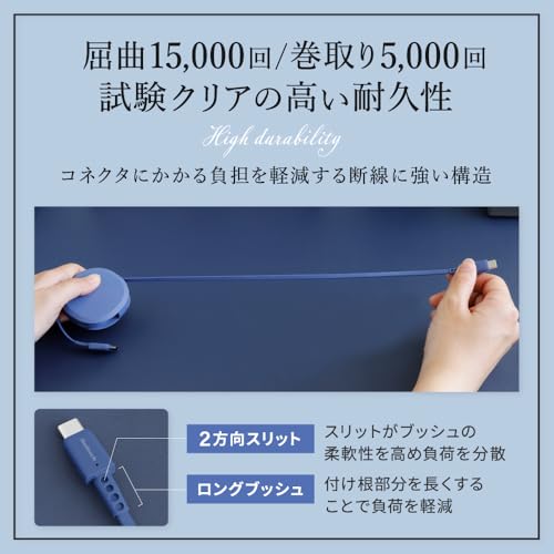 オウルテック 片引き巻取り式 USB Type-C to Cケーブル 90cm PD60W データ通信対応 温度センサー搭載 katamaki