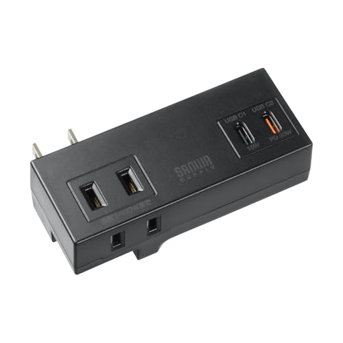 AC×2個口+USB Type-C×2ブラック/-/TAP-MC2AC2BK・Color:ブラックStyle:AC×2個口+USB Type-C×2・パッケージ個数:1・持ち運びに便利な小型モバイルタイプで、2口のACコンセントとUSB Type-Cポートを2つ搭載したタップです。・ACコンセントは、2口合計で最大1400Wまで対応します。・USB Type-Cポートは、1ポートあたり最大出力PD33Wに対応しています。・USB Type-C、2ポートの合計出力は最大15W（DC5V 3A）です。・USB Type-Cポートは、コネクタの表裏を気にせず、どちらの向きでも差し込むことができます。●持ち運びに便利な小型モバイルタイプで、2口のACコンセントとUSB Type-Cポートを2つ搭載したタップです。 ●ACコンセントは、2口合計で最大1400Wまで対応します。 ●USB Type-Cポートは、1ポートあたり最大出力PD33Wに対応しています。 ●USB Type-C、2ポートの合計出力は最大15W（DC5V 3A）です。 ●USB Type-Cポートは、コネクタの表裏を気にせず、どちらの向きでも差し込むことができます。 ●AC差込口は正面と側面に配置されており、どちらの向きでも適した差込口が使えます。 ●差込プラグは折りたたむことができるため、持ち運びの際に周囲のものを傷つける心配がありません。 ●USB Type-Cポートには自動識別ICを搭載しており、スマートフォンなどの機器に応じて最適な充電を行います。 定格容量：14A・100V 合計1400Wまで PSE適合規格：あり USBポート定格出力：DC5V・3A Type-C 1ポート 5V 3A最大 差し込み口形状：2P USBポート定格入力：AC100V〜125V 50/60Hz プラグ形状：2P プラグ仕様：折りたたみ式 絶縁キャップ：あり 差込口タイプ：ノーマルタイプ 差込口数：2個口 USBポート数：2ポート Type-C×1 ポート×2 USB-C1 USB-C2 PD対応ポート 主な対応国：日本 保護機能： 過電流保護機能あり 自動識別IC機能あり 自動識別機能はType-Cポートあり（USB-C2） サイズ：W90×D33×H28mm 重量：約75g