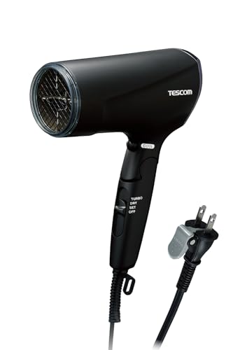 テスコム (TESCOM) ドライヤー プロテクトイオン 折りたたみ 速乾 小型 軽量 冷温風 Speedom ラク抜きプラグ ブラック TD5