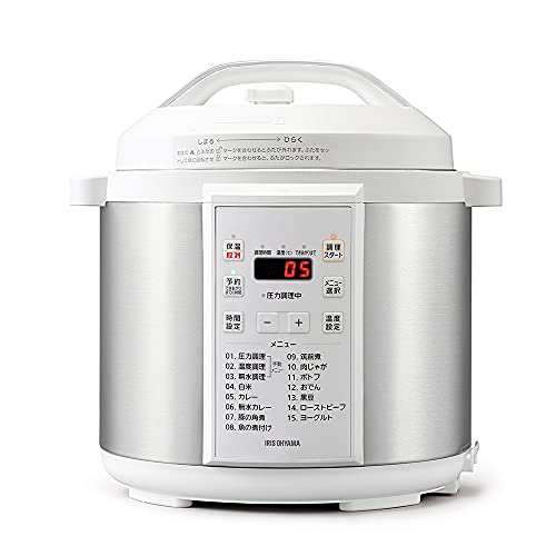 Rakuten - アイリスオーヤマ 電気圧力鍋 圧力鍋 6L 5~6人用 低温調理可能 予約調理対応 ケーキも作れる メーカー付き ホワイト PC-EMA6-W