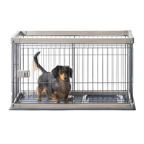 Crates, Kennels - アイリスオーヤマ 犬 組み立て簡単 サークル ウッディサークル ロータイプ アッシュグレー 小型犬用 幅97.5×奥行66.5×高さ55.5cm