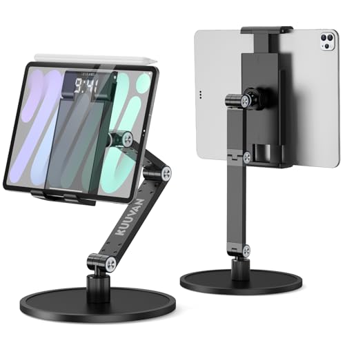 樂天商城 - KUUVAN タブレットスタンド 卓上 アーム iPad置き台 360度回転 アルミ製 4-17.3インチ対応 3軸自由調整 横/縦置き 金属ジ