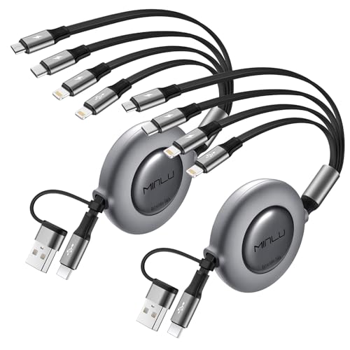 MINLU 4in1 充電ケーブル 巻き取り マルチ充電 3.5A usb アダプター 変換 usb-a/c to usb-c/2 lightn