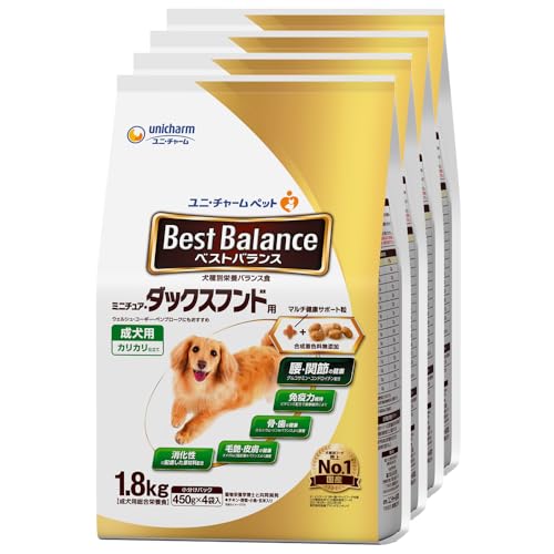 Ice Cream - ベストバランス ドッグフード ドライ カリカリ仕立て ミニチュアダックスフンド用 7.2kg(1.8kg×4) 国産 ユニチャーム[ケース品]