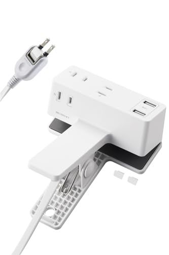 エレコム 電源タップ クリップ 1.5m [ 3個口 USB-A×2 ] 雷ガード 極性対応 吊り下げ ほこりシャッター付 スイングプラグ ホワ