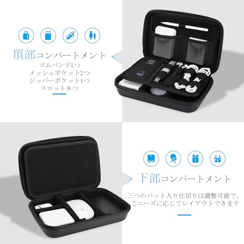 ProCase ガジェットポーチ、防水性のあるEVA材、大容量、3層仕組み MacBook アダプタ・ Magic Mouse 2・ USB F