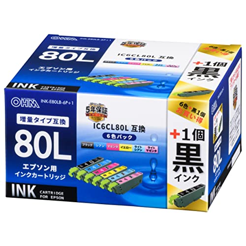 Rakuten - オーロラジャパン エプソン IC6CL80L互換インク(6色パック+ブラック×1) 01-4259 INK-E80LB-6P+1 ノーマル