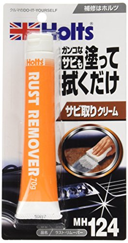 クリーム色調=ホワイト/-/MH124・PatternName:サビ取りStyle:クリーム・パッケージ個数:1・車のサビ取りクリーム・【特長】サビに塗って拭き取るだけで、サビを取り除きます。●ゼリー状なのでタレたりせず、垂直面や下回りにも使用できます。・【用途】自動車、オートバイの車体等の広範囲のサビ取りに●鉄のサビ取り。〔品質表示〕●色調=ホワイト●適合素材=鉄(焼き入れ、鏡面、特殊加工した物には使用できません。)・【セット内容】●ラスト・リムーバー70g・【あると便利な道具】●ワイプクロス(MH200)●耐水サンドペーパーホルツ商品