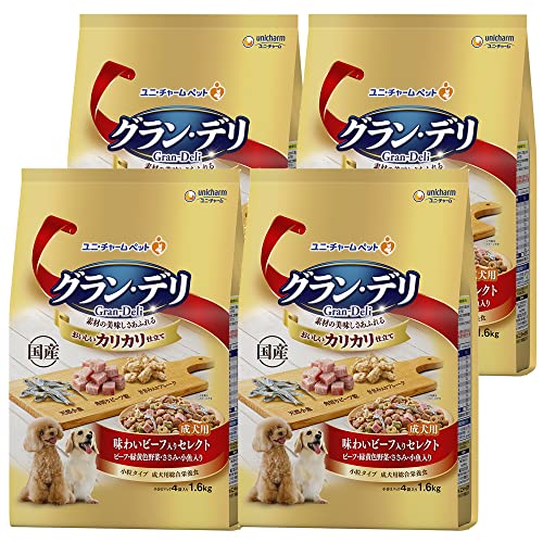 【ケース販売】グラン・デリ ドッグフード ドライ カリカリ仕立て 成犬用 味わいビーフ入りセレクト 6.4kg(1.6kg×4個) 国産 ユニチ