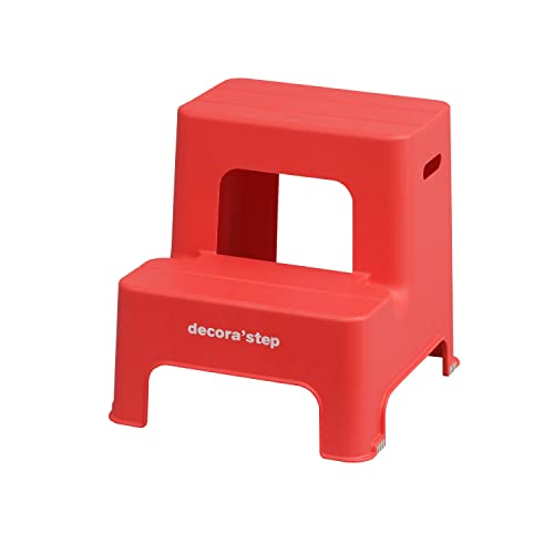 サンカ デコラステップ 踏み台 昇降ステップ台 レッド 2段 広い足のせ部分と滑り止め加工 インテリアに..