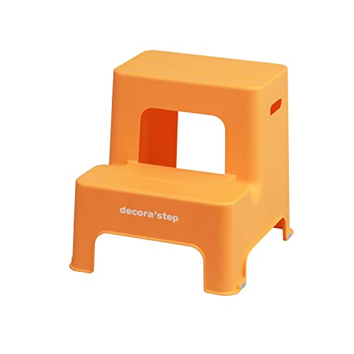 サンカ デコラステップ 踏み台 昇降ステップ台 オレンジ 2段 広い足のせ部分と滑り止め加工 インテリア..