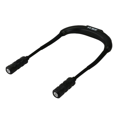 -/-/SLN-300Li・パッケージ個数:1・電源:リチウムイオン蓄電池、充電時間:約4時間、付属品:充電コード・明るさ:300lm(HIGH)/150lm(LOW)/30lm〜300lm(明るさ調整モード)・点灯時間:3時間(HIGH)/6時間(LOW)30〜3時間(明るさ調整モード)・白熱電球相当:30W、色温度:昼光色、保護等級:防雨型(IP42)・寸法:縦約290×横約160×高さ約25mm、質量:約190g、材質:樹脂首掛け形でハンズフリーで使用できるLEDライト 【用途】 暗所での点検・検査作業、夜間の散歩等 【特徴】 ・アーム部分がフレキシブルに動くため、作業部に合わせてライトの方向、照射位置の調整ができ、左右でそれぞれ異なる場所を照らすことも可能 ・背面にはマグネットがついており、金属部に取り付けて作業可能 ・リチウムイオンバッテリーを搭載 ・電池残量低下警告機能付き ・明るさは無段階調整機能付き