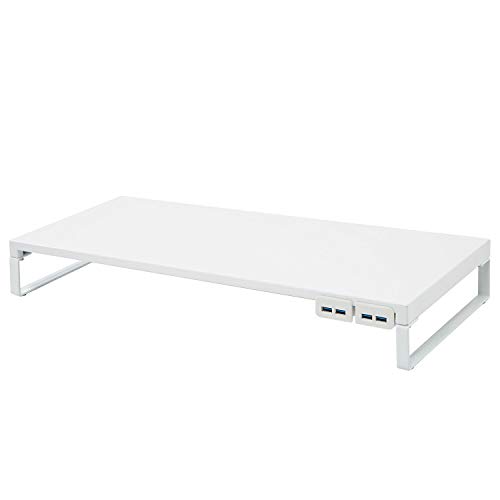 Rakuten - リヒトラブ パソコン台 モニター台 USB 机上台 白 幅59×奥行25.4×高さ8cm USB3.0ハブ付 耐荷重15kg A7334-0