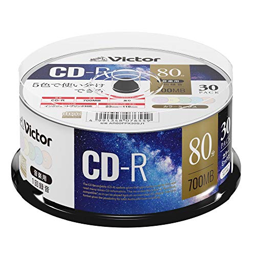 CD-RW - ビクター Victor 音楽用 CD-R 80分 30枚 カラーMIXプリンタブル AR80FPX30SJ1