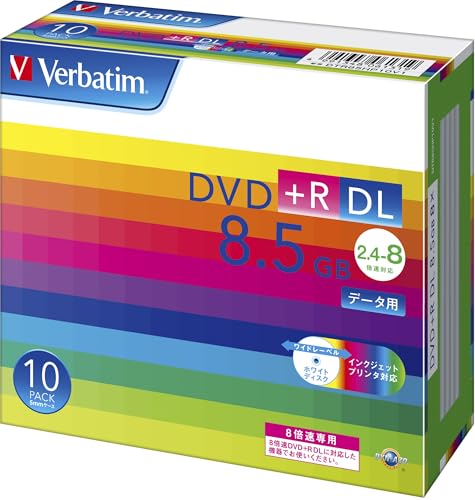 CD-R/Rw （Music） - Verbatim バーベイタム 1回記録用 DVD+R DL 8.5GB 10枚 ホワイトプリンタブル 片面2層 2.4-8倍速 DTR85HP