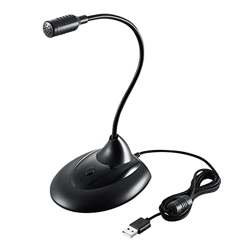 エレコム PCマイク スタンドマイク USB フレキシブルアーム ミュートボタン付き LED搭載 ブラック HS-MC07UBK