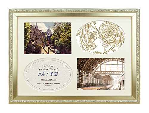 アンティークSL/21 x 29.7 cm/CRM-A4-SL・Color:SLSize:21 x 29.7 cm・パッケージ個数:1・本体:樹脂製 面材:樹脂・外寸:327×240mm 内寸:297×210mm・重量:400g・対応サイズ:L判/A4判【マット1枚付:L判窓寸117×79mm×4窓】・パッケージ：かぶせ箱+OPP袋アンティーク調デザインが魅力。サイズ兼用マット付フレームです。