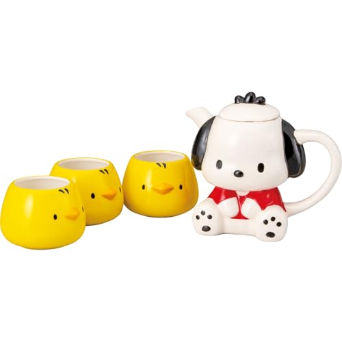 サンリオ (SANRIO) 「 ポチャッコ と ピーちゃんズ3姉妹 」 ティーポット 約400ml 1個 & ティーカップ 約160ml 3個